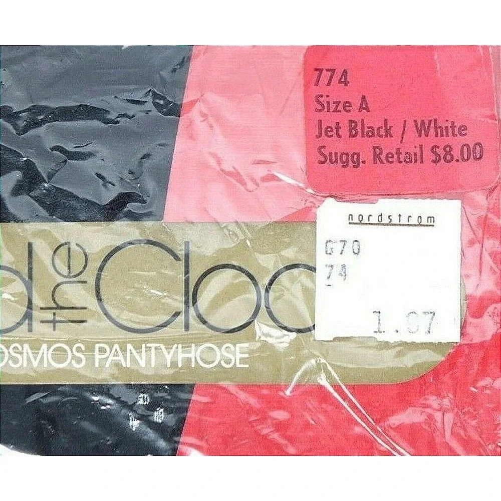 Round‎ the Clock Pantyhose Women Size A Jet Black White Crazy Cosmos Vintage 80s
